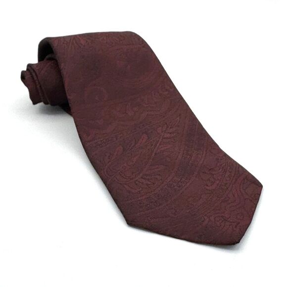 Oscar De La Renta Studio Silk Blend Abstract Paisley Woven Neck Tie Burgandy Red - Picture 1 of 7